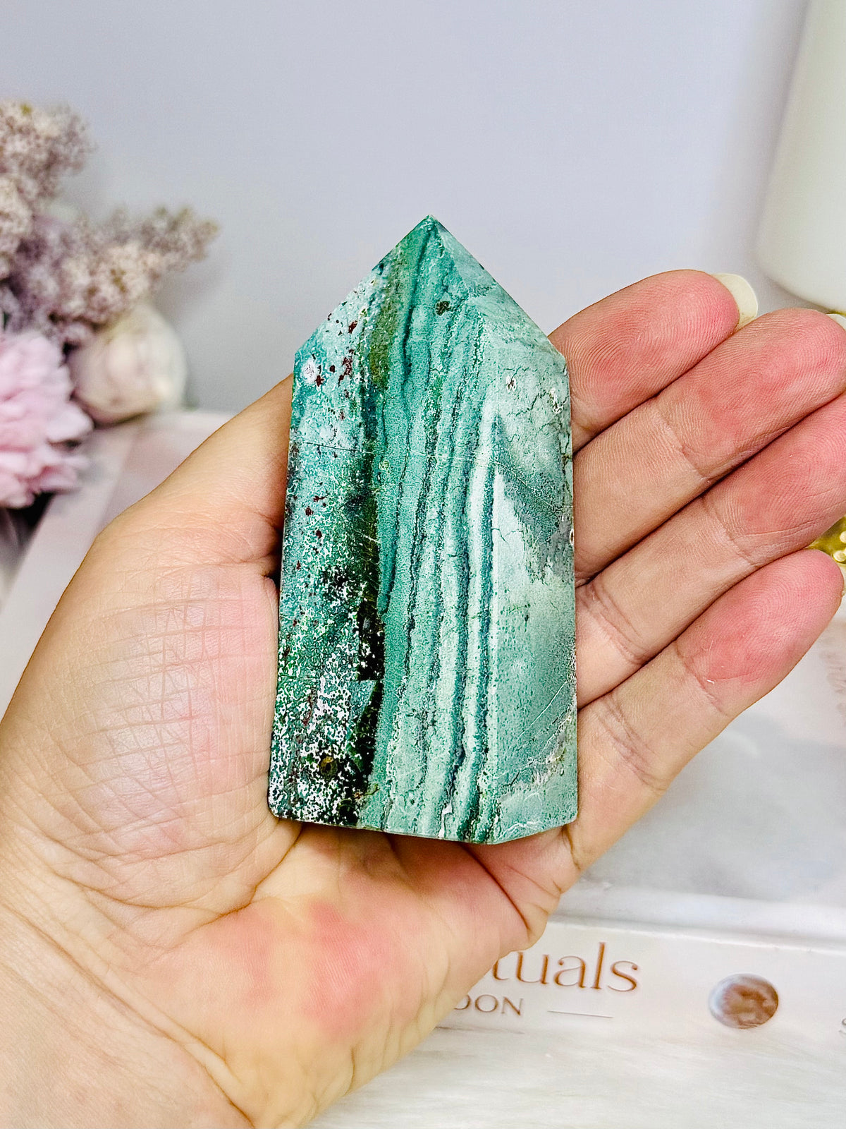 Green Unicorn Agate Tower 9cm