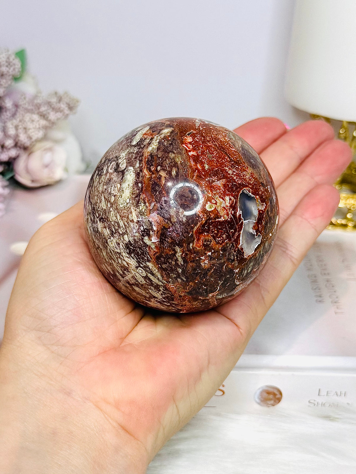Large Money Agate Sphere on Stand 423g
