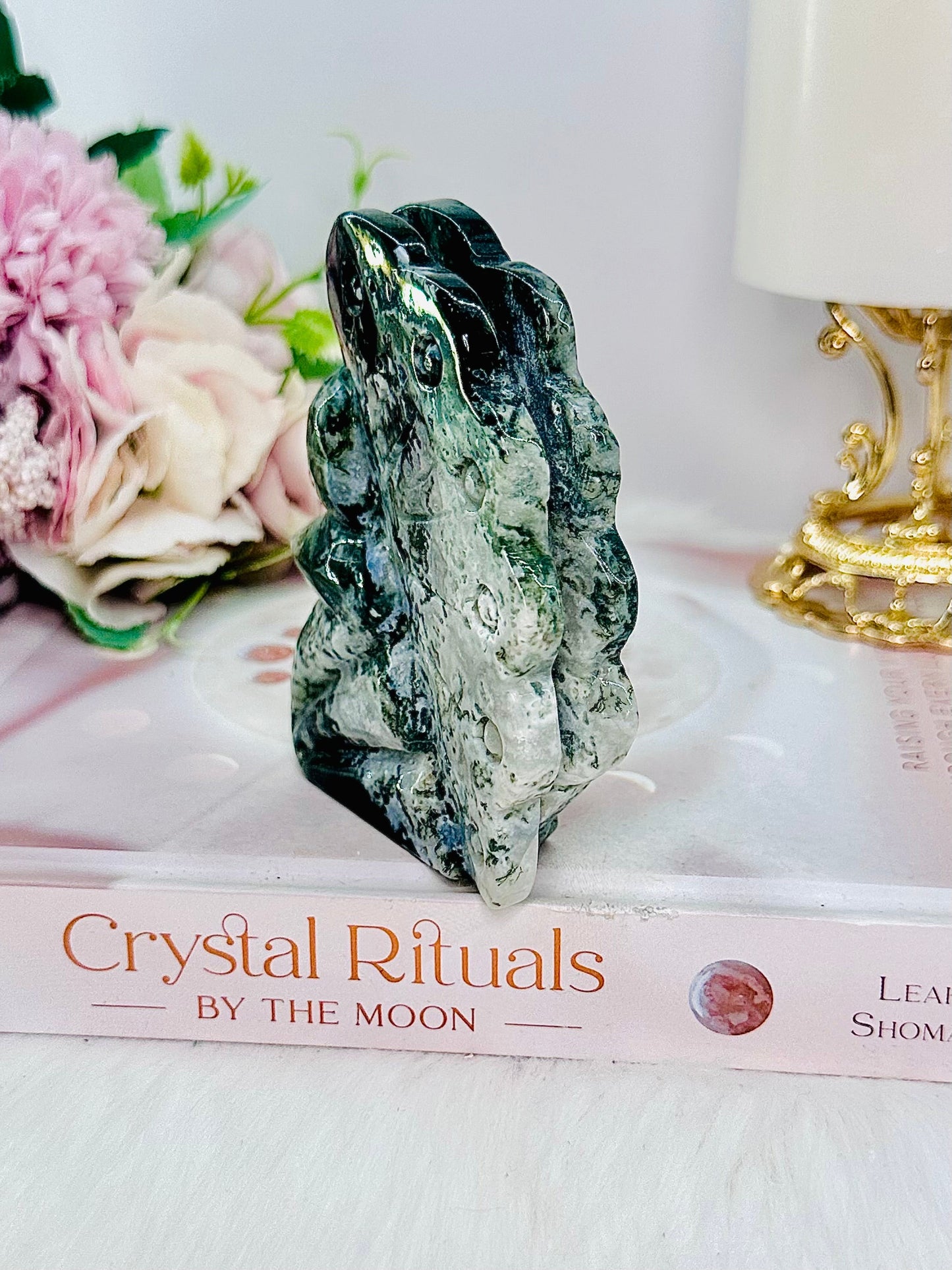 Moss Agate Fairy Carving 10cm