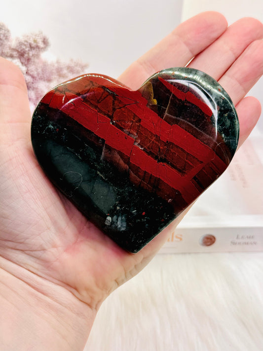 Beautiful Large 10cm Chunky Bloodstone Carved Heart