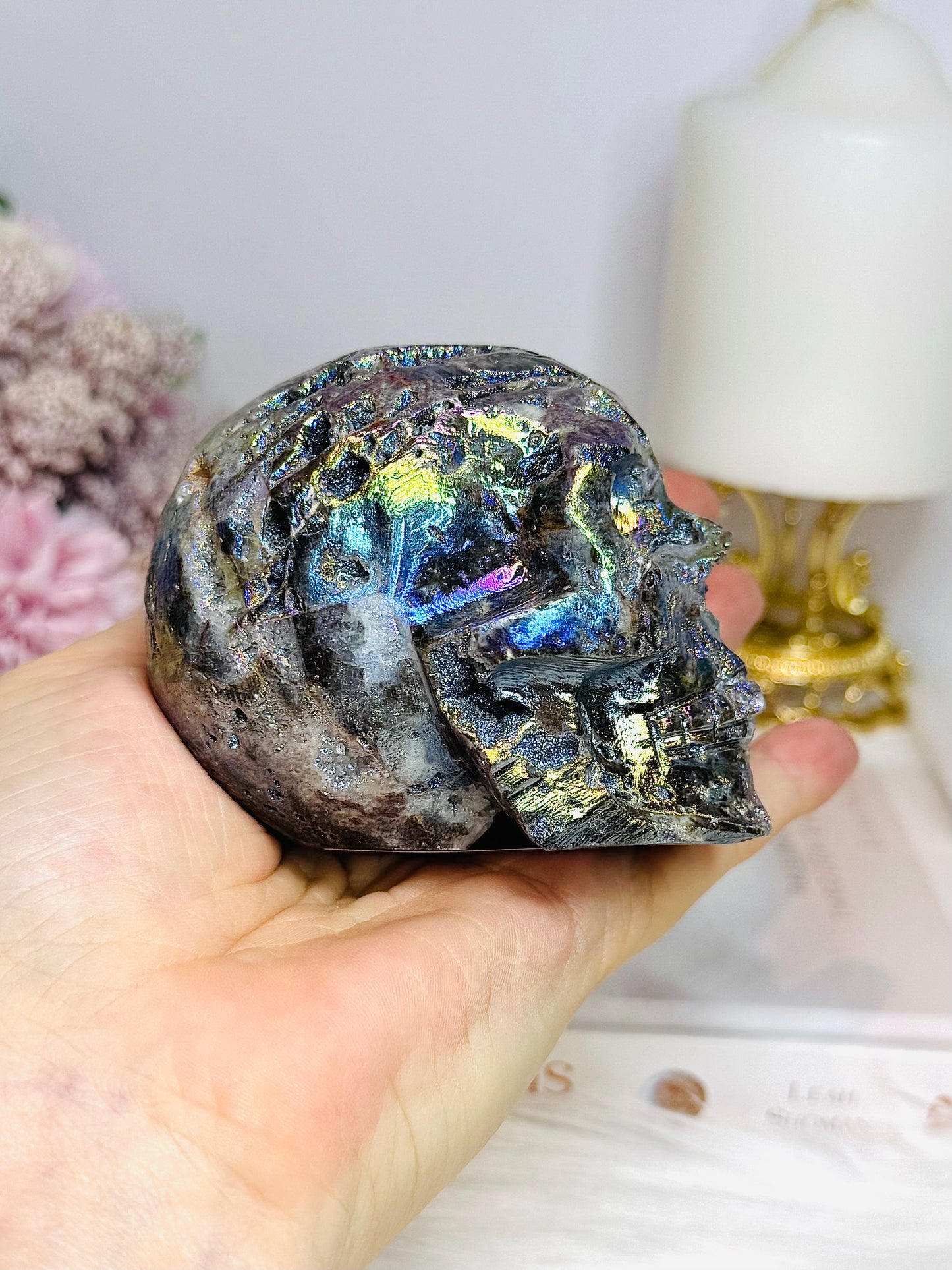 Large Druzy Aura Sphalerite Carved Skull 8cm 425g
