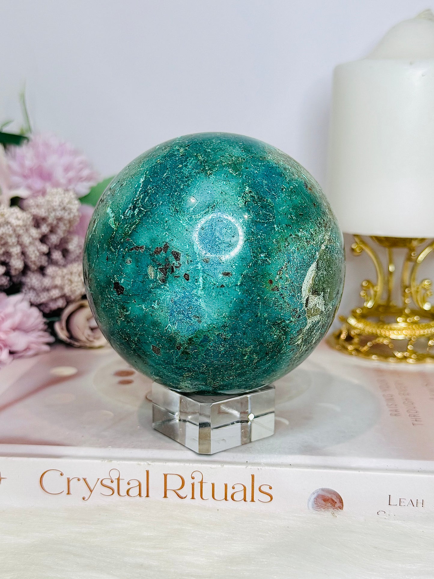 Huge Natural Chrysocolla Sphere On Stand 962g