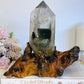 Stunning Large Garden Quartz | Lodolite Tower on Timber Base 938grams 27cm