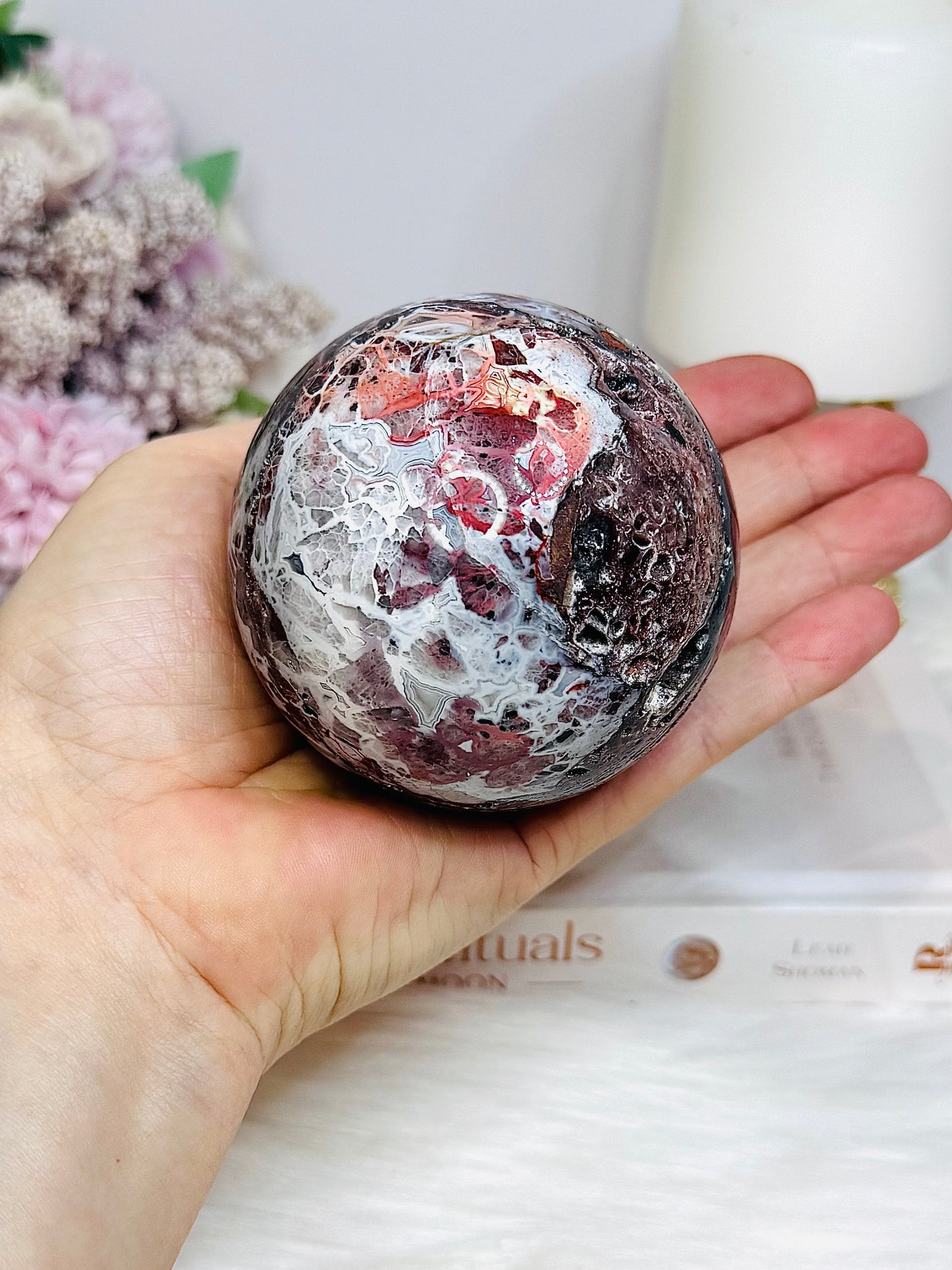 Mexican Lace Agate Sphere on Stand 476g