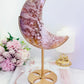 Absolutely Spectacular Large 28cm (Inc Standing) Druzy Pink Amethyst Carved Moon On Gold Stand From Brazil