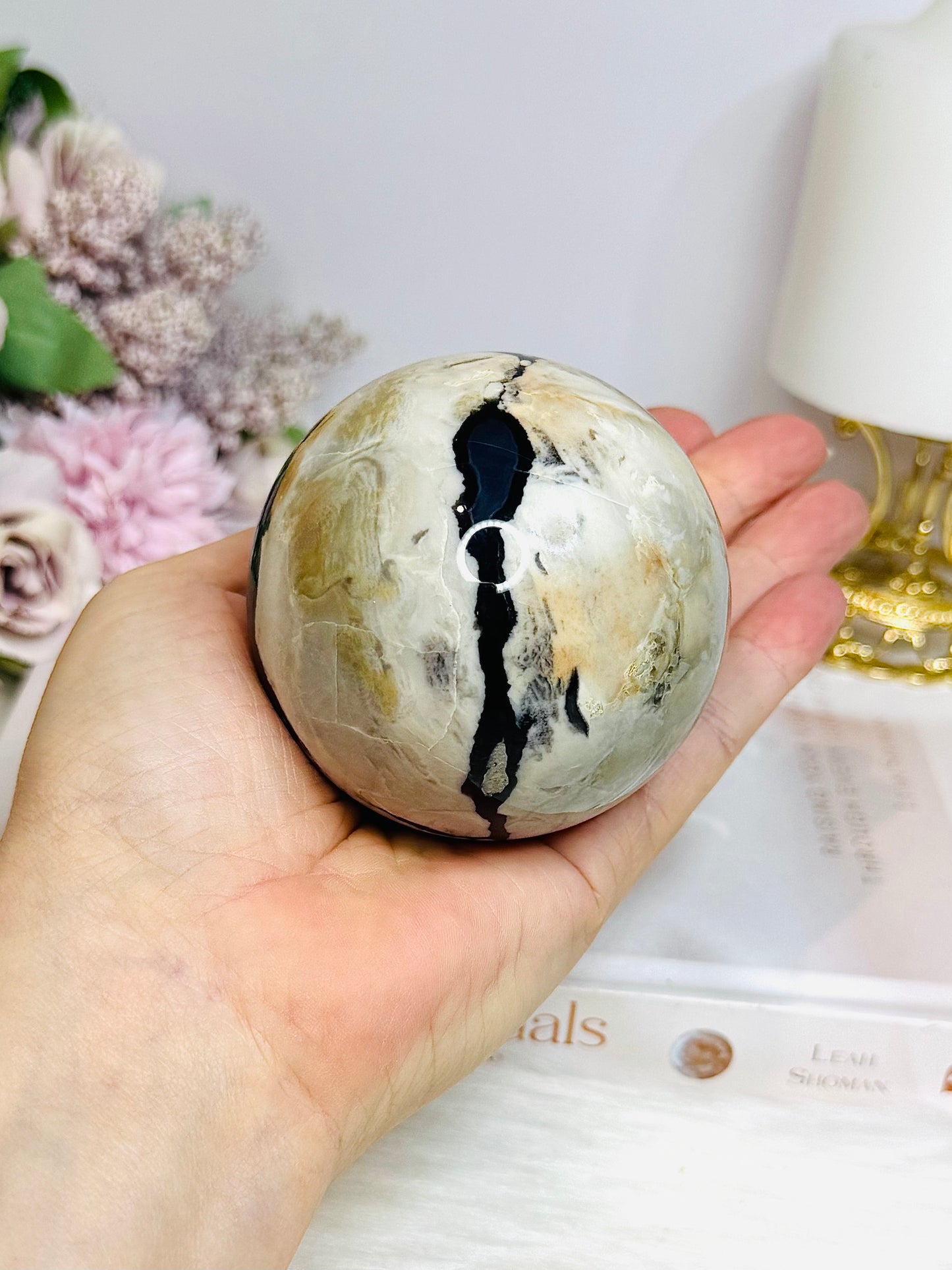 Large Volcano Agate Sphere (UV Reactive) On Stand 416g