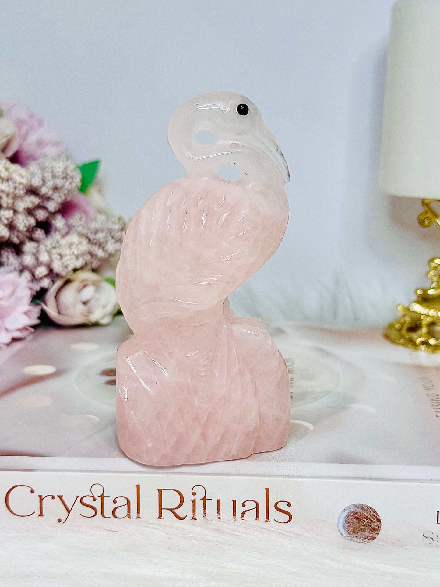 Rose Quartz Flamingo Carving 12cm