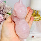 Large Rose Quartz Carved Cat 11cm 488g (Small Chip On Tail)