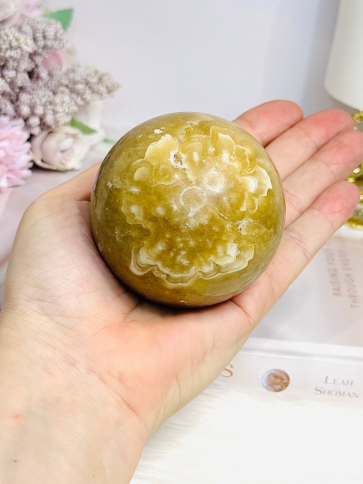 Large Amber Calcite Sphere on Stand 419g