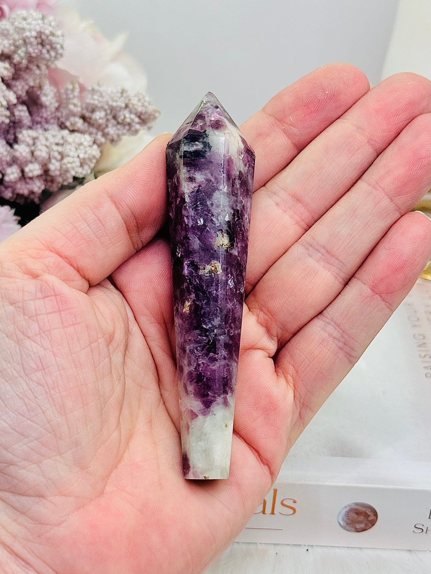 Beautiful 10cm Lepidolite | Purple Mica Carved Wand | Tower