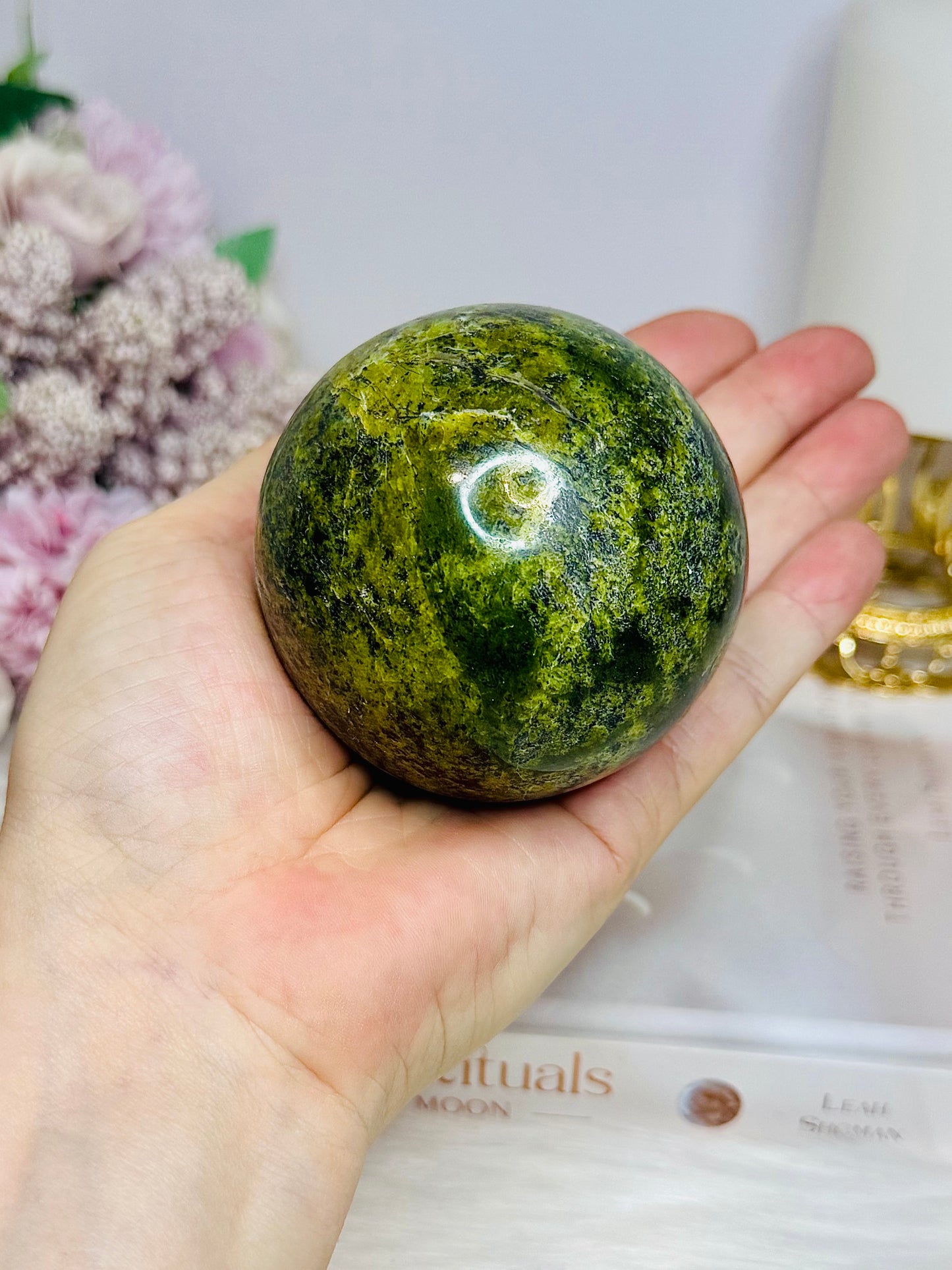 Green Opal Sphere On Stand 313g
