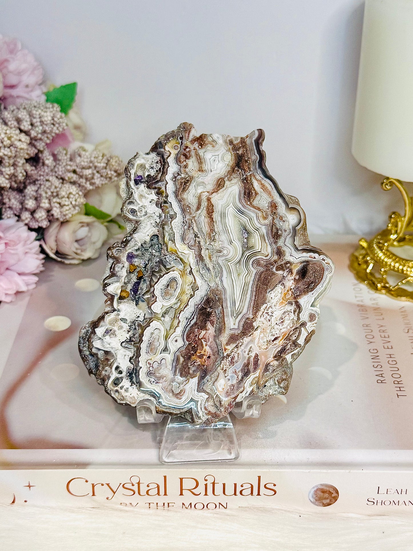 Mexican Lace Agate Slab on Stand 11cm