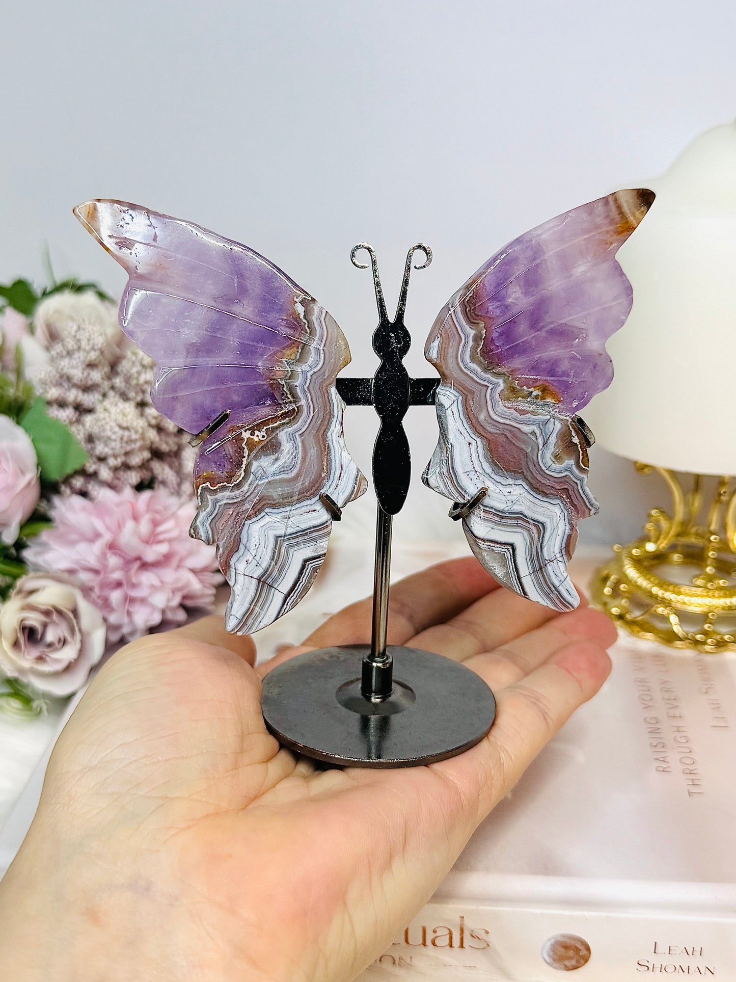 Crazy Lace Amethyst Wings on Stand 12cm