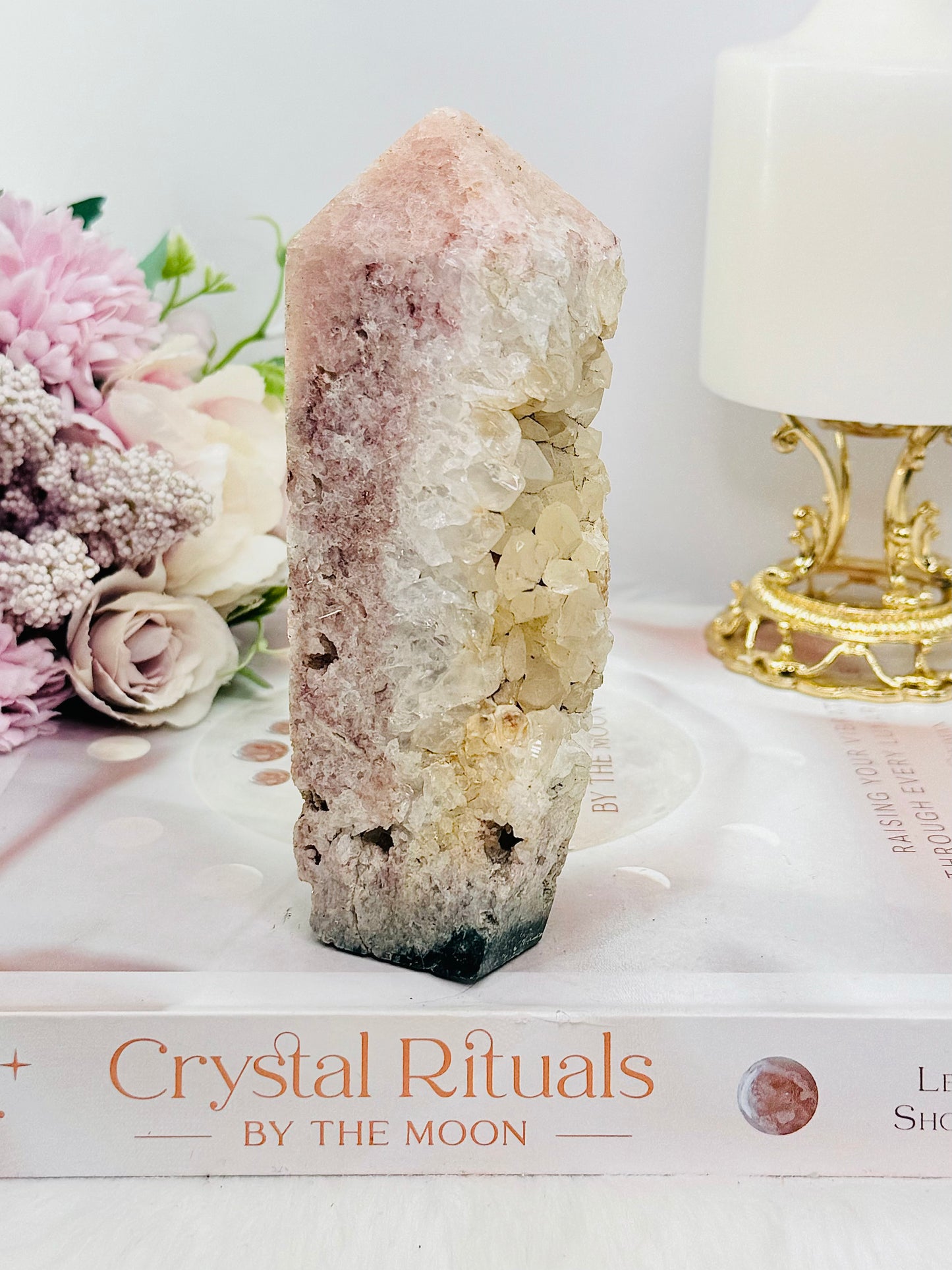 Chunky Tall 14cm Natural Druzy Pink Amethyst Tower (slight chip in tip)