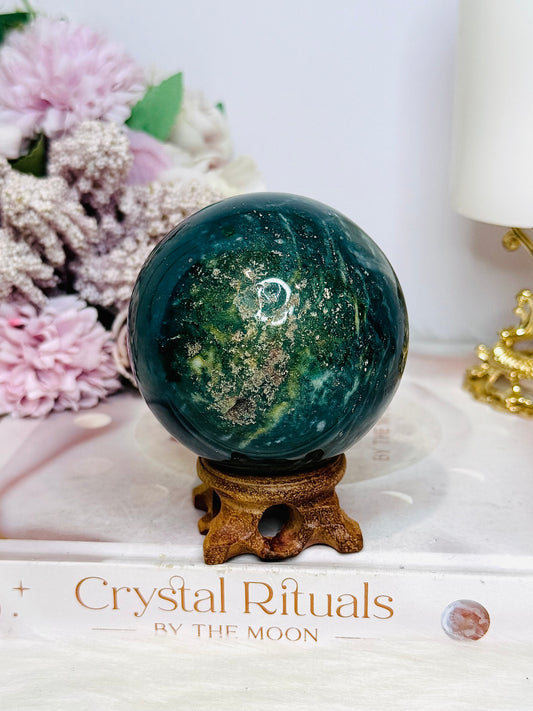 Large Green Jasper Sphere On Stand 432g