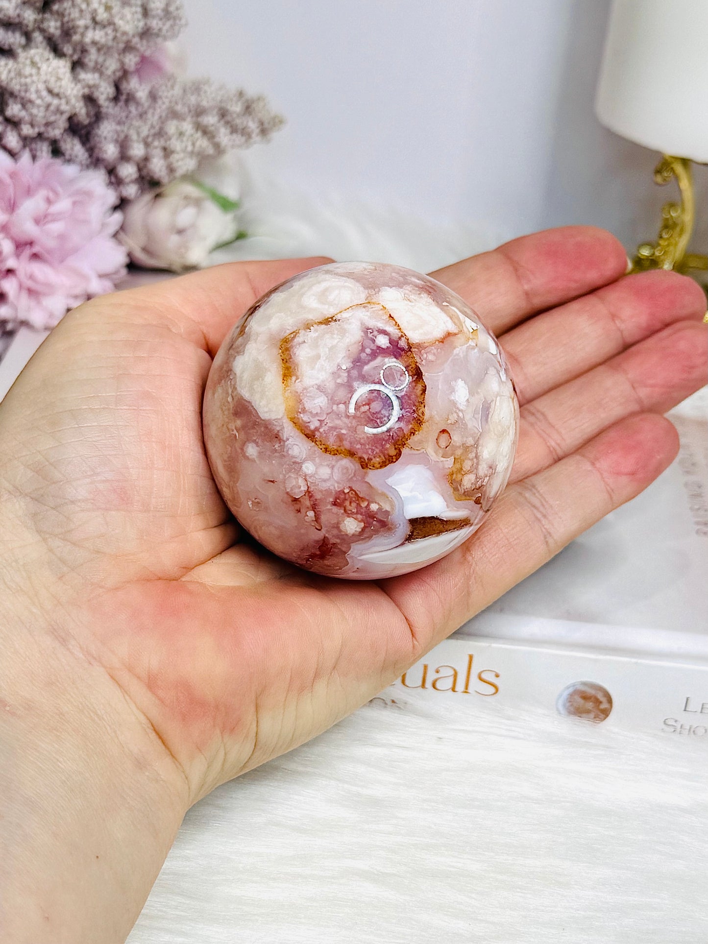 High Grade Flower Carnelian Sphere on Stand 246g