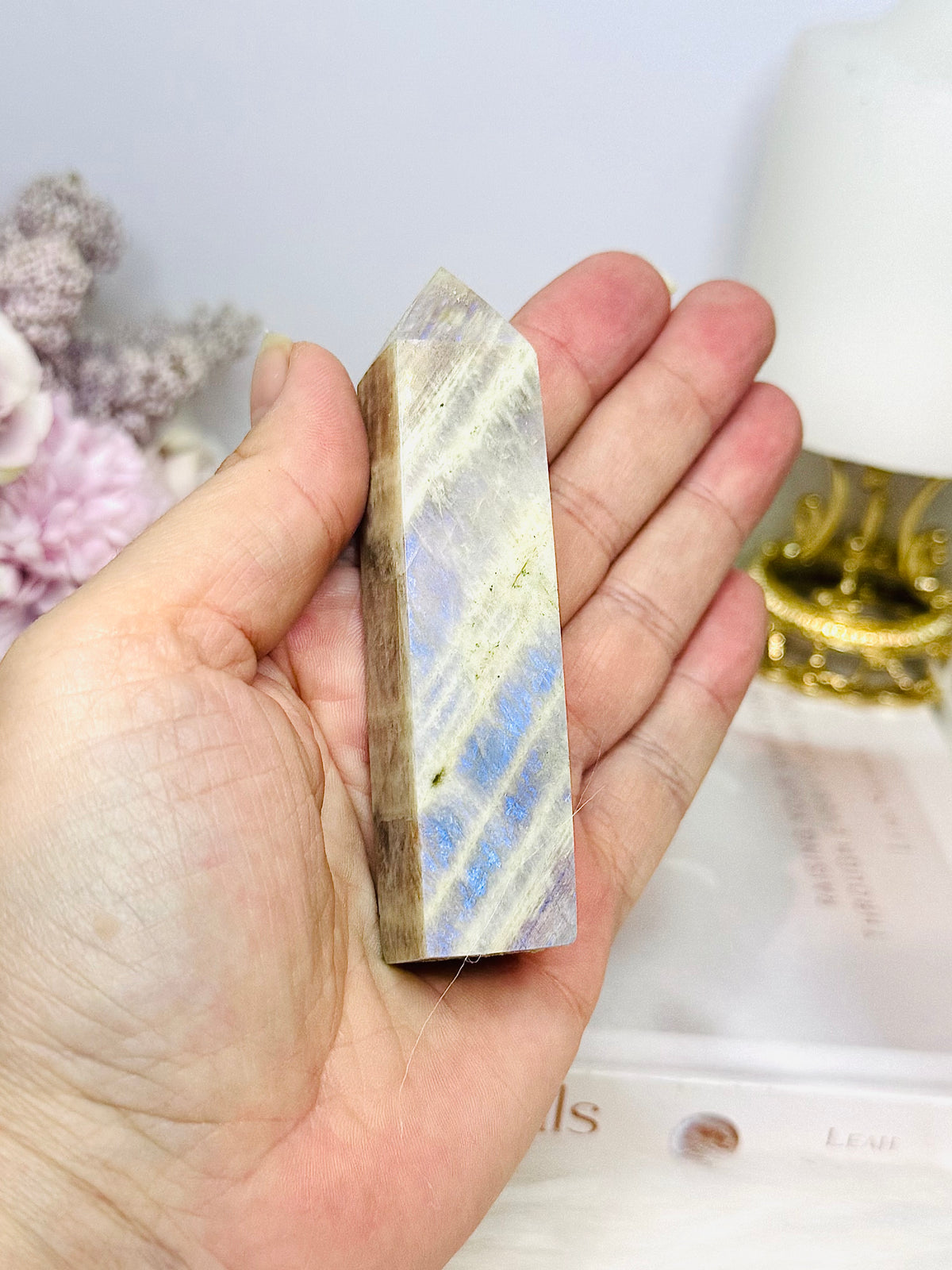 Moonstone Tower with Blue Flash 9cm