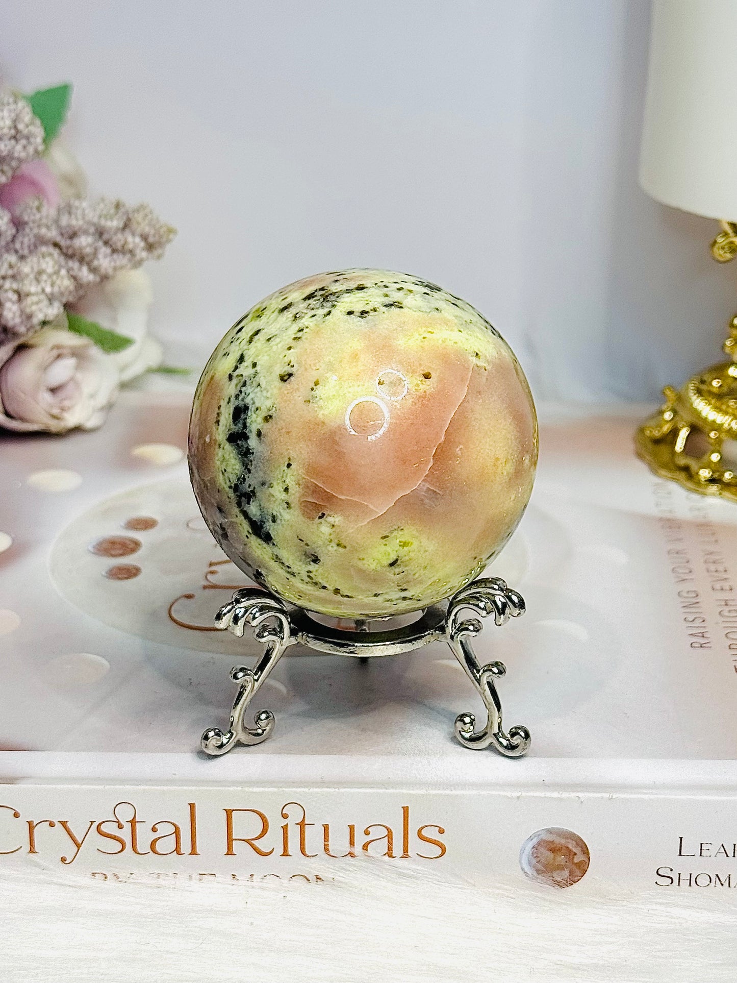 Plum Blossom Jasper Sphere on Stand 269g