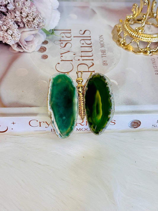 Gold Insect with Green Agate Wings 6cm