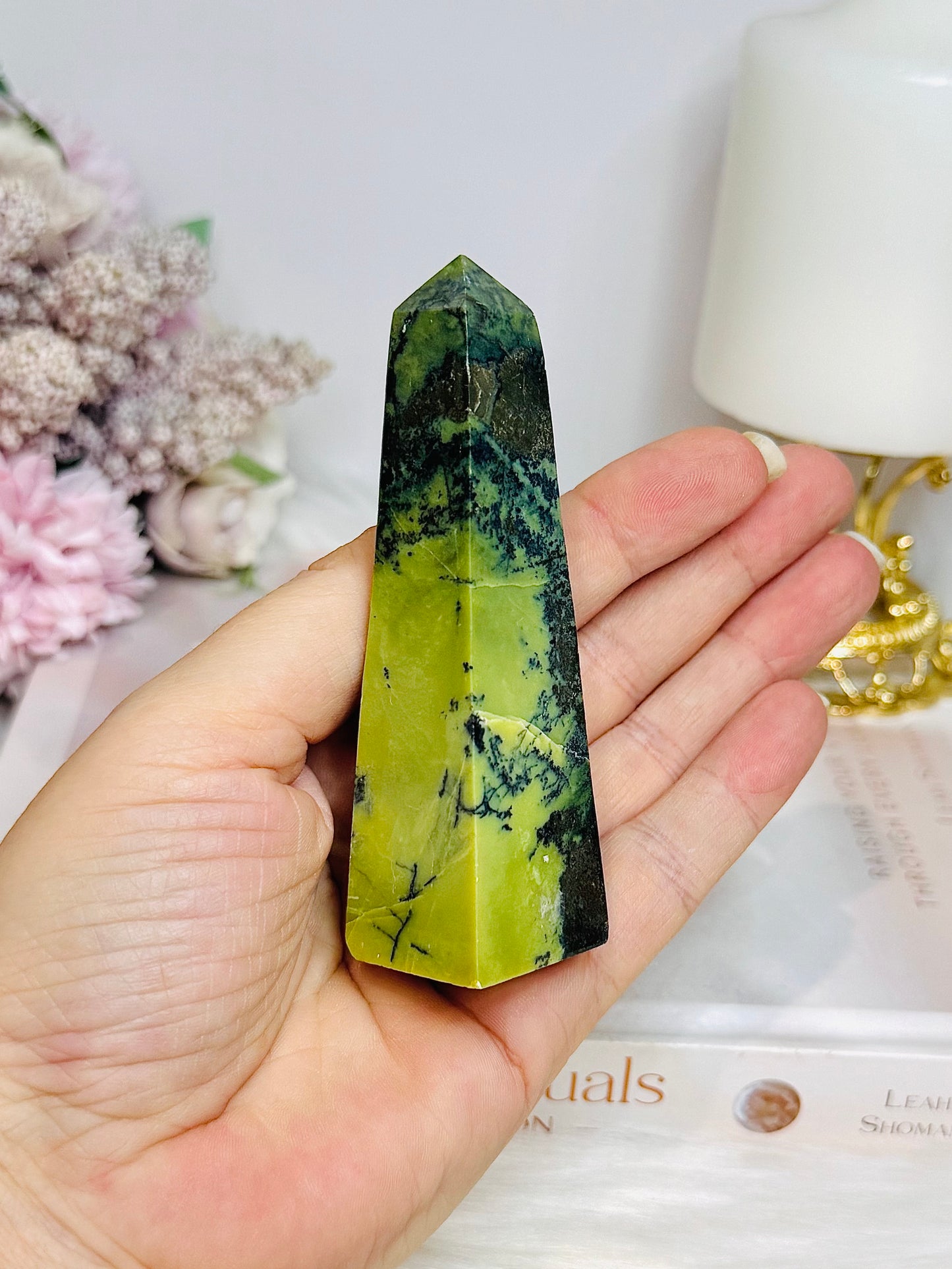 Green Serpentine Jade Obelisk Tower 9.5cm