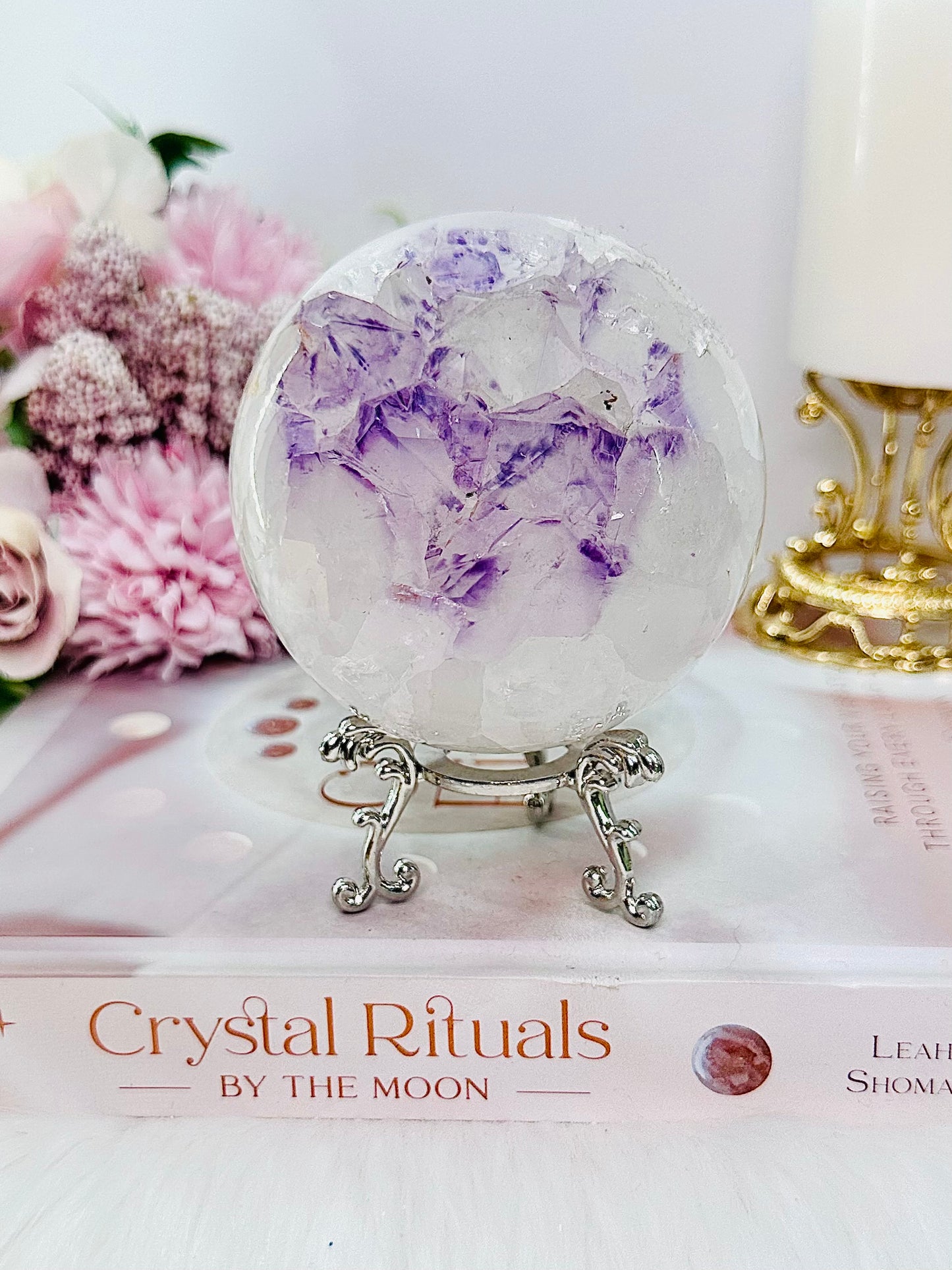 Absolutely Exquisite!!! Large Classy & Fabulous 654gram Druzy Amethyst Quartz Sphere On Stand With Rainbows ~ From Brazil ~ Note: Sphere has been discontinued as there is a slight chip on tip of druzy point