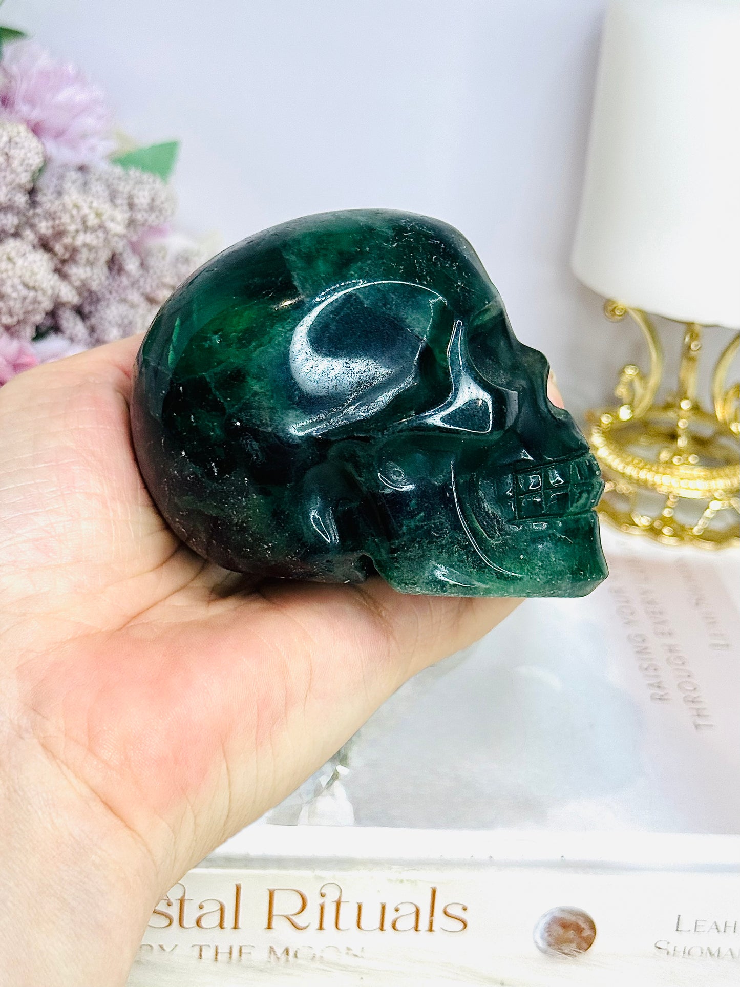 Large Green Fluorite Carved Skull 8cm 544g
