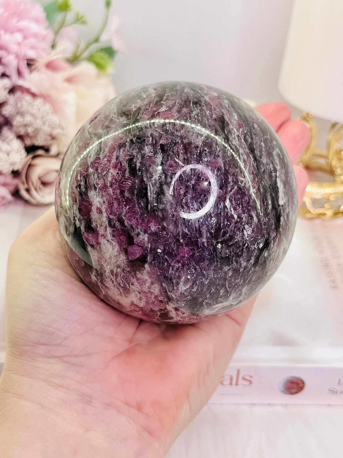 Large High Grade 624gram Pink Tourmaline Sphere On Stand