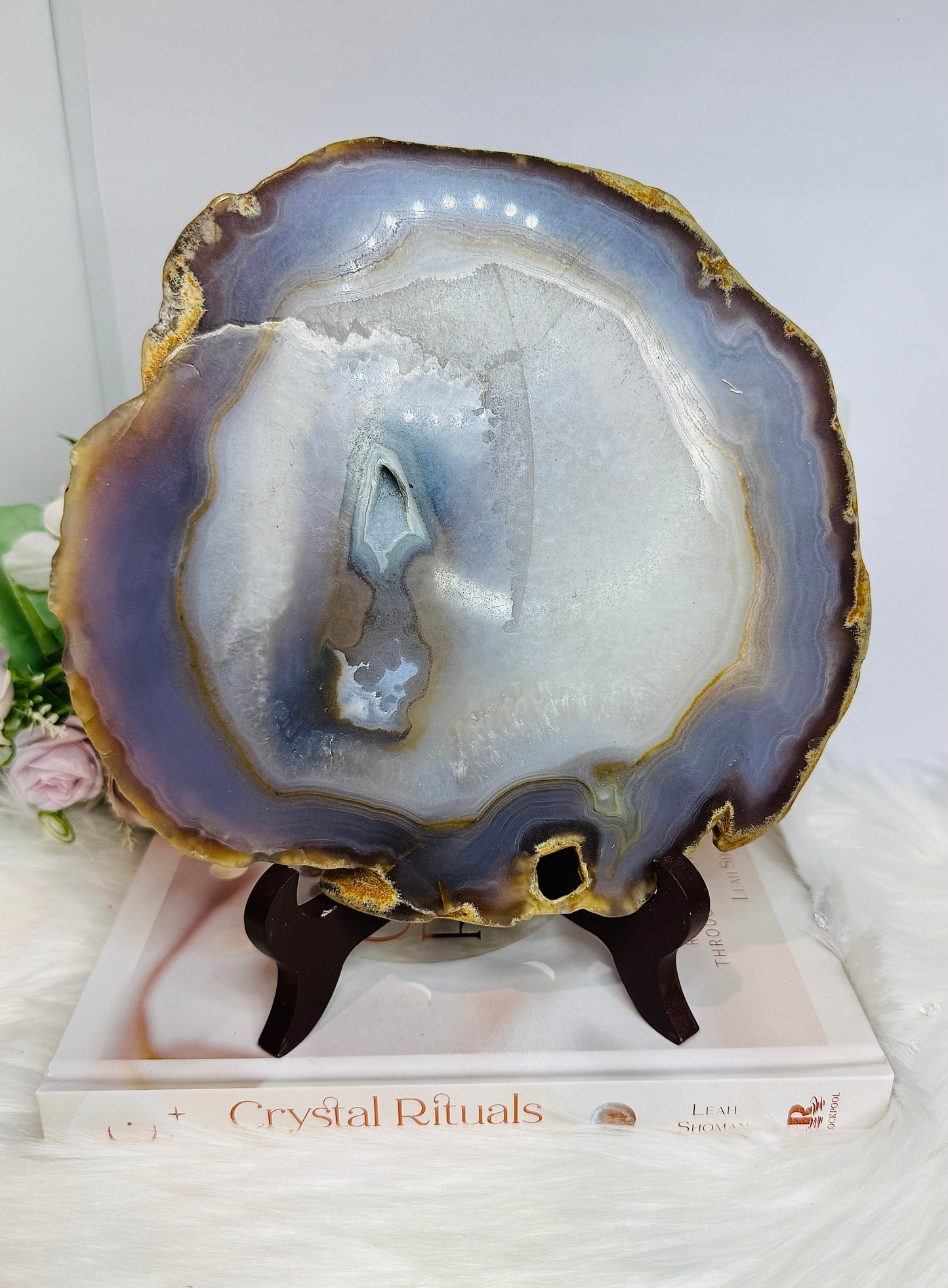 Large Druzy Agate Polished Slab on Stand 20cm 1.19KG