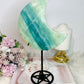 Large Sky Blue Quartz Carved Chunky Moon On Stand 25cm 626grams