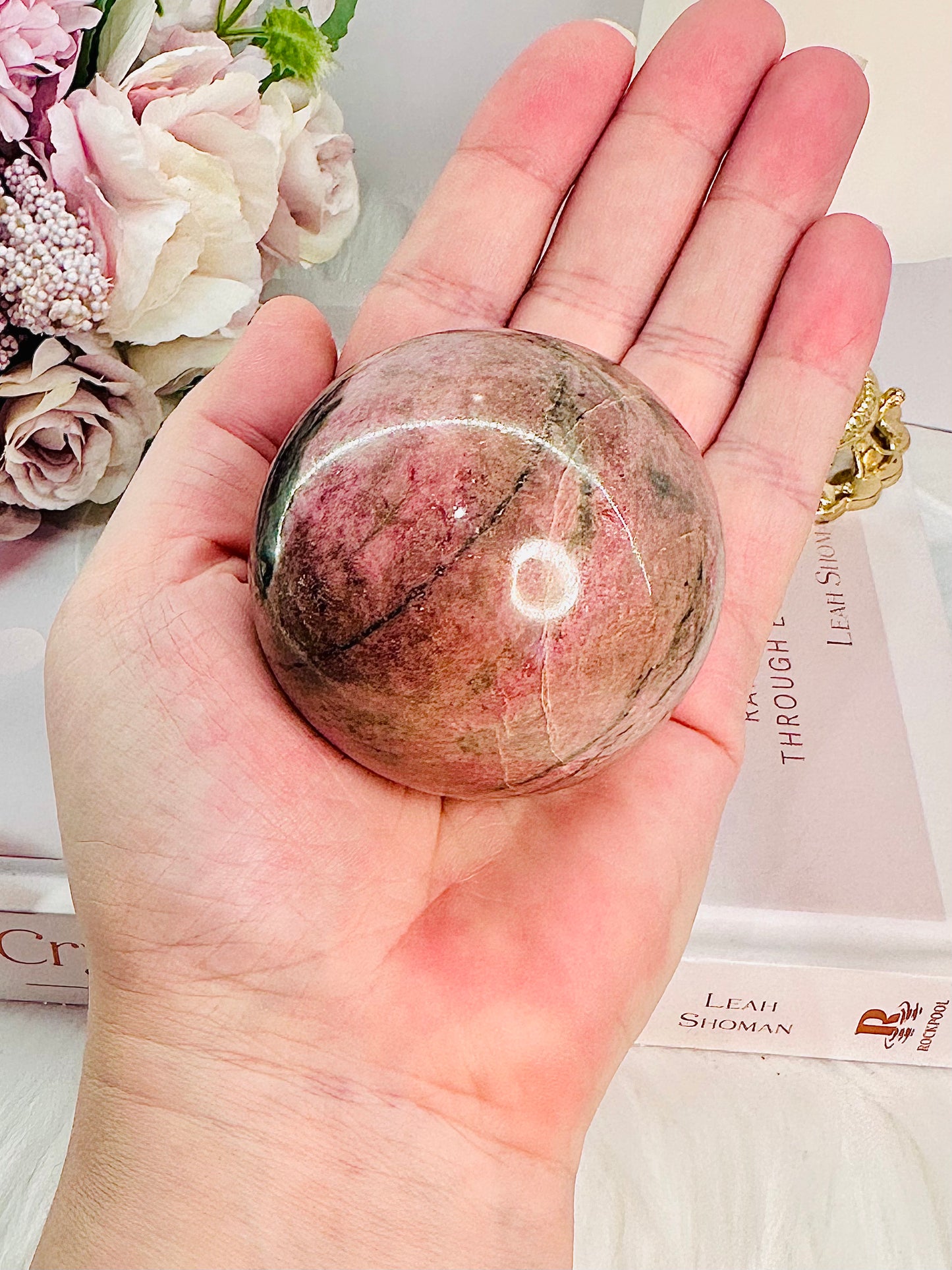 Stunning 341gram Rhodonite Sphere On Stand