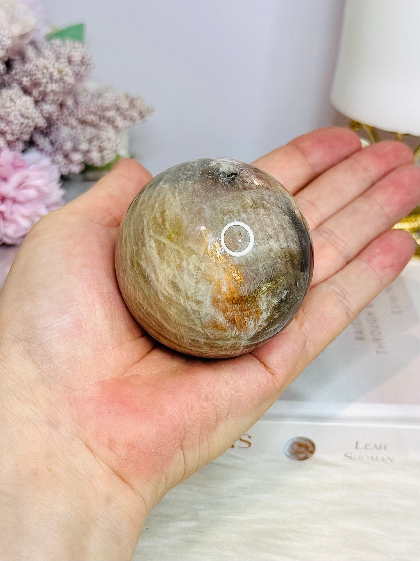 Moonstone Sphere with Blue Flash on Stand 274g