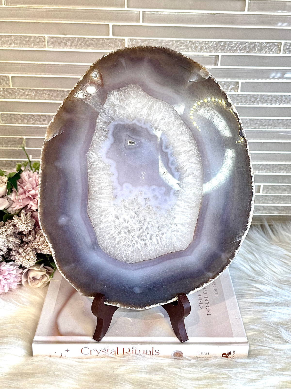 Huge Agate Polished Druzy Slab on Stand 26cm 1.65KG