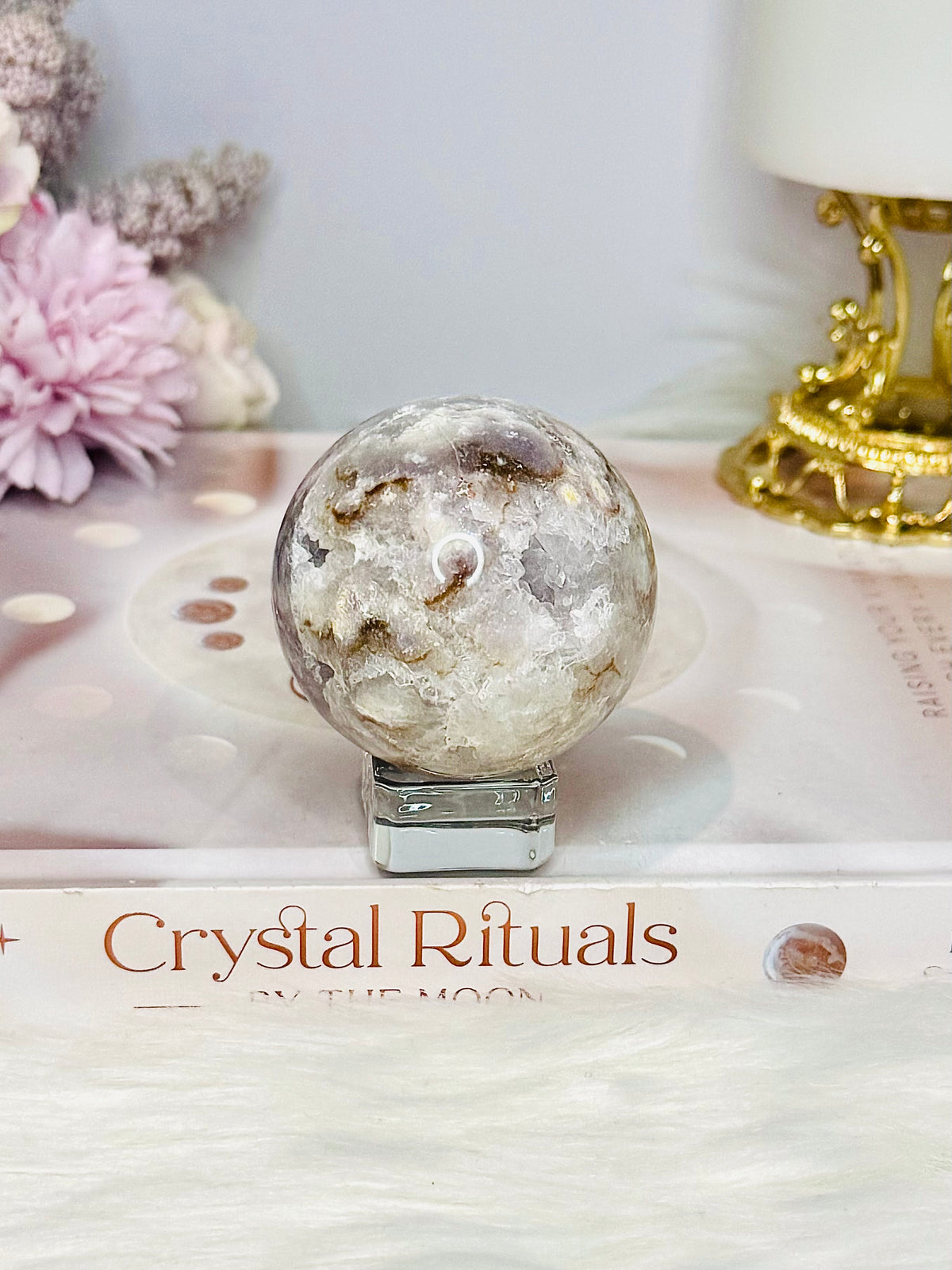 Druzy Flower Agate Sphere On Stand 183g