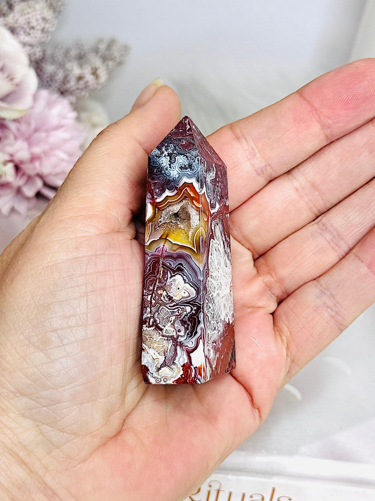 Mexican Lace Druzy Agate Tower 7cm