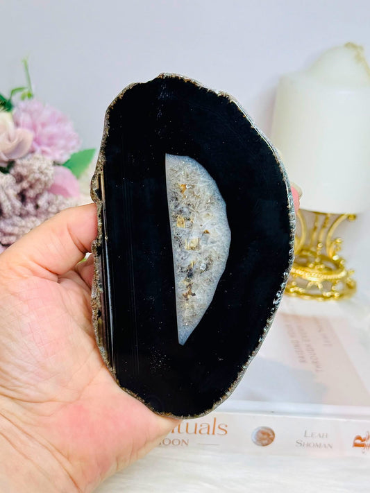 Natural Black Agate Slice 13cm