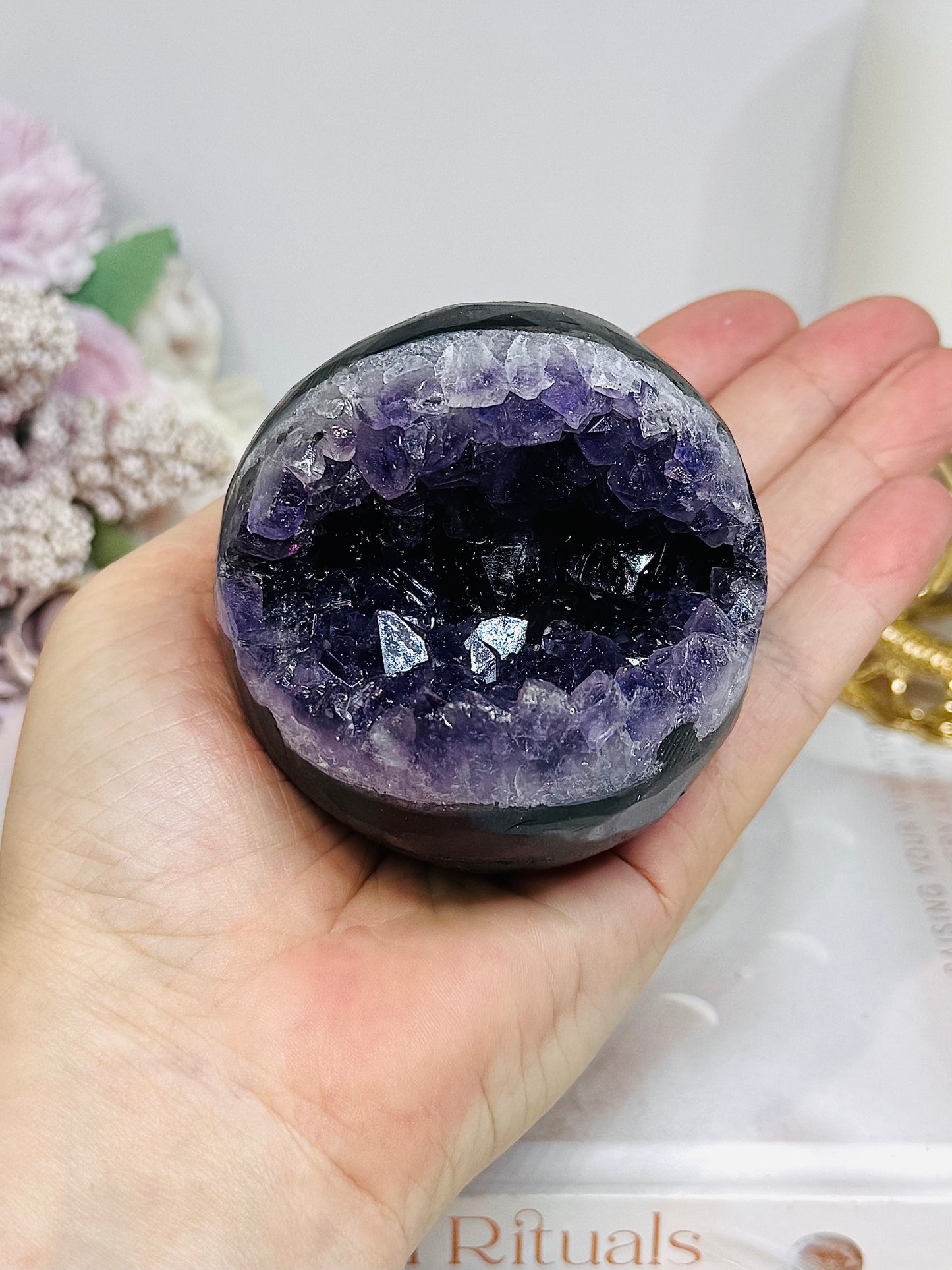 Large Druzy Amethyst Sphere on Stand 381g