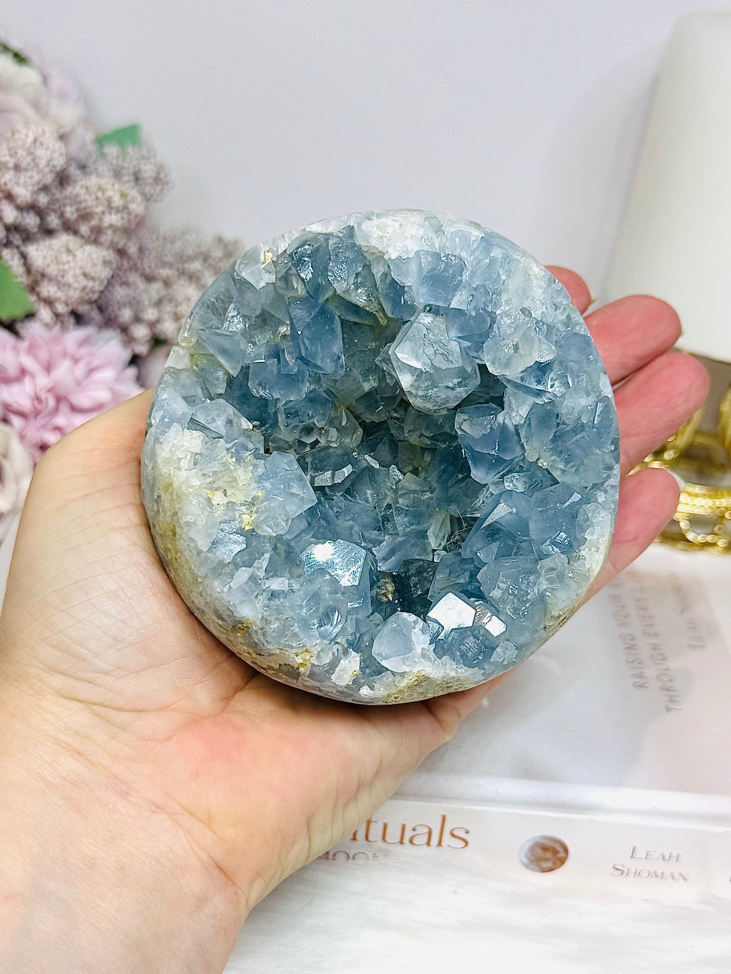 Large Blue Celestite Cluster on Stand 758g