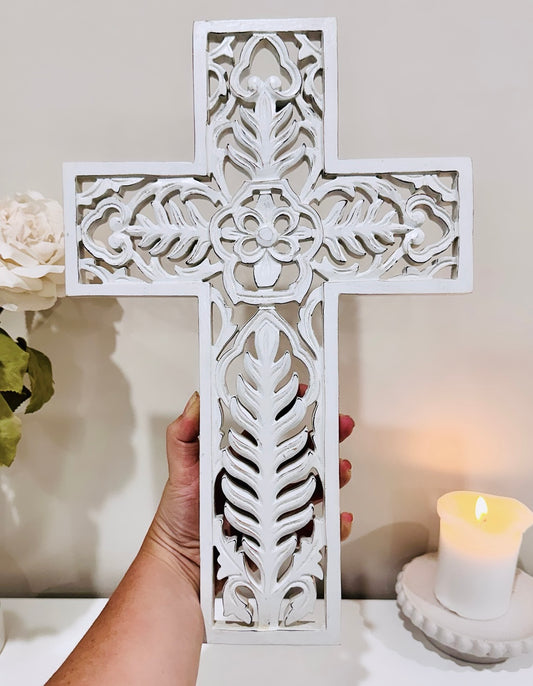 Coast Whitewash Woodwn Large 40cm x 26cm Carved Cross