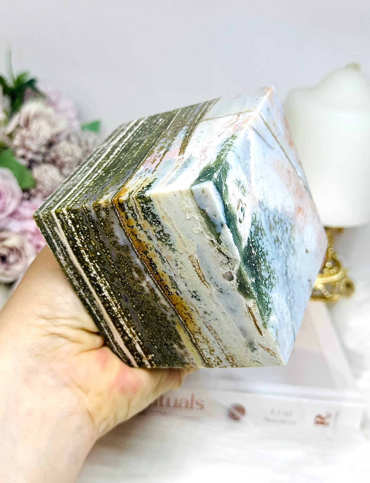 Large Ocean Jasper Carved Cube 1.18KG