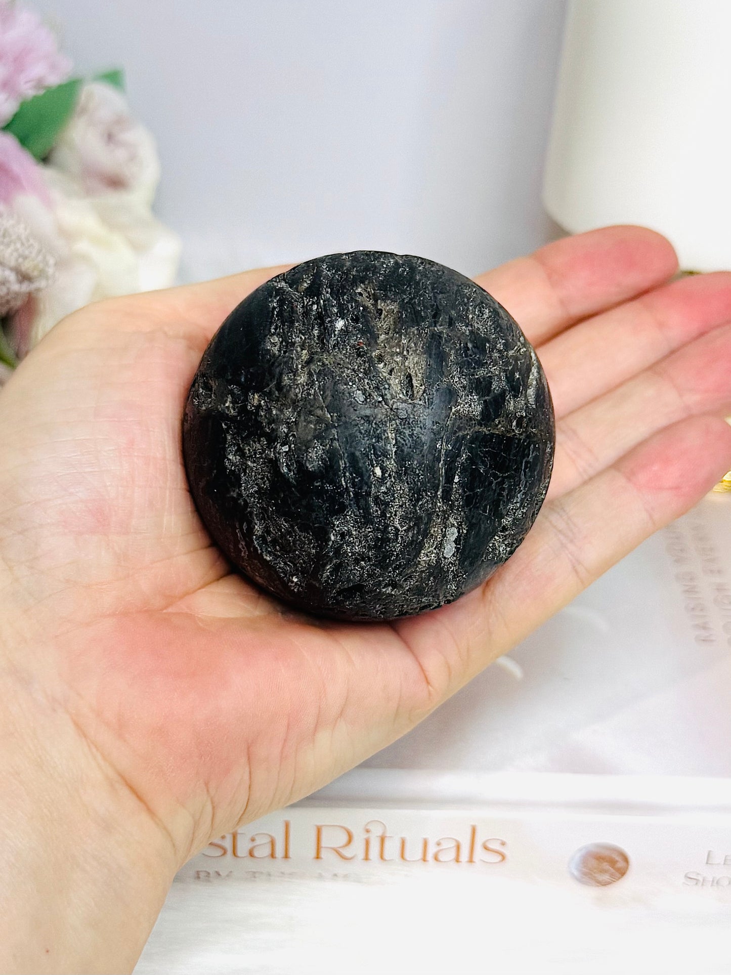 Natural Black Sphalerite Sphere on Stand 377g