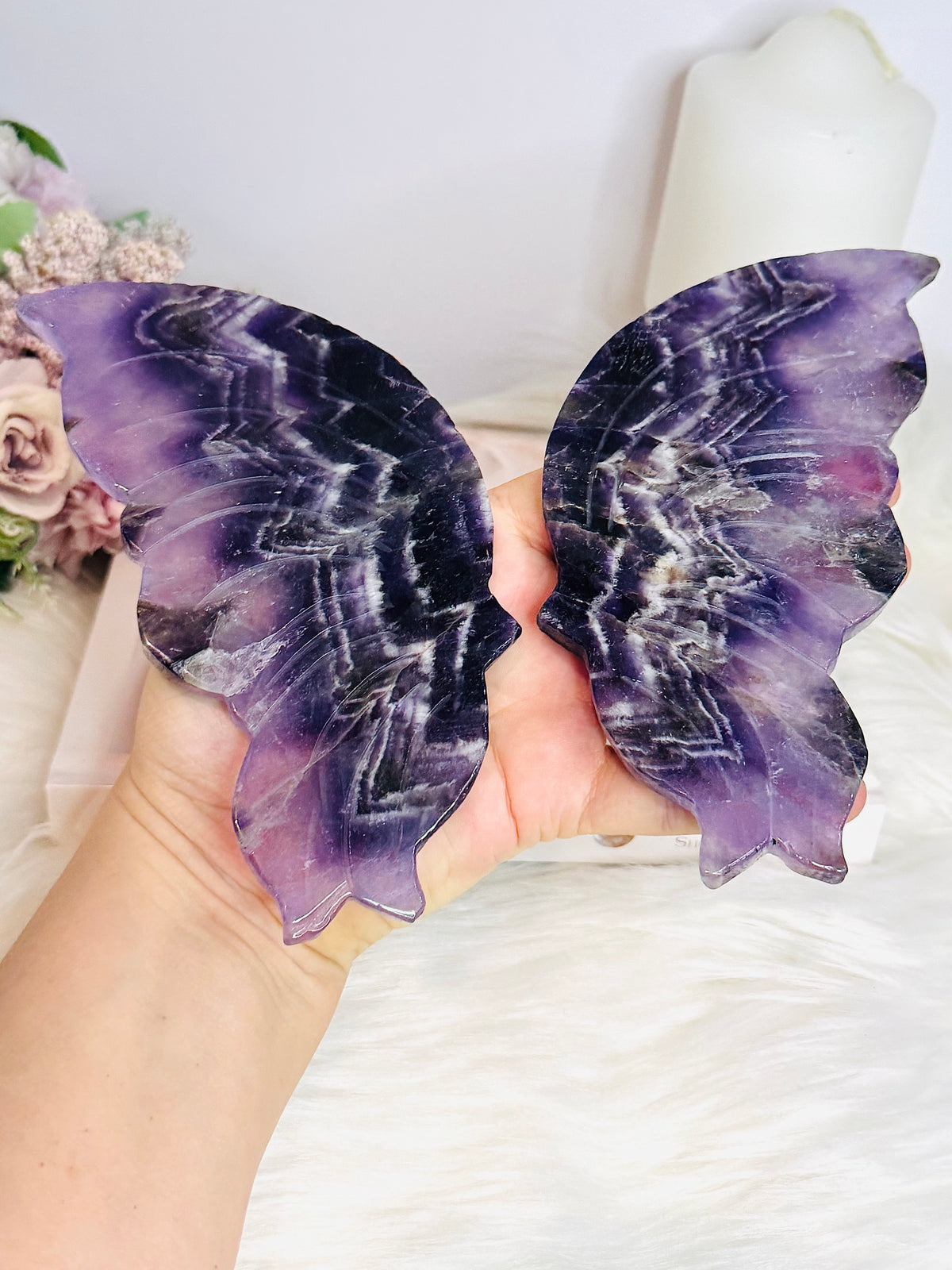 Large Chevron Amethyst Butterfly Wings On Stand 22cm x 28cm