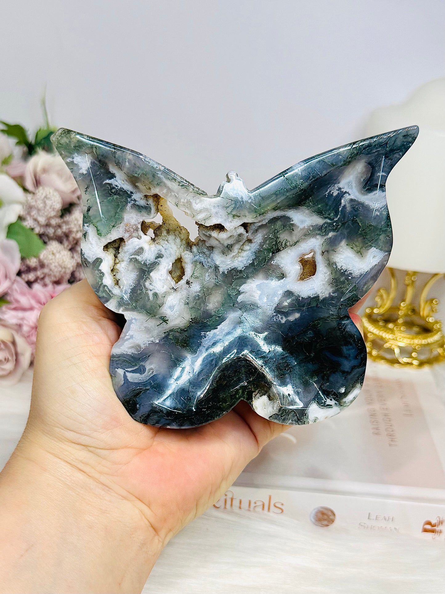 Moss Agate Druzy Butterfly Bowl 12cm