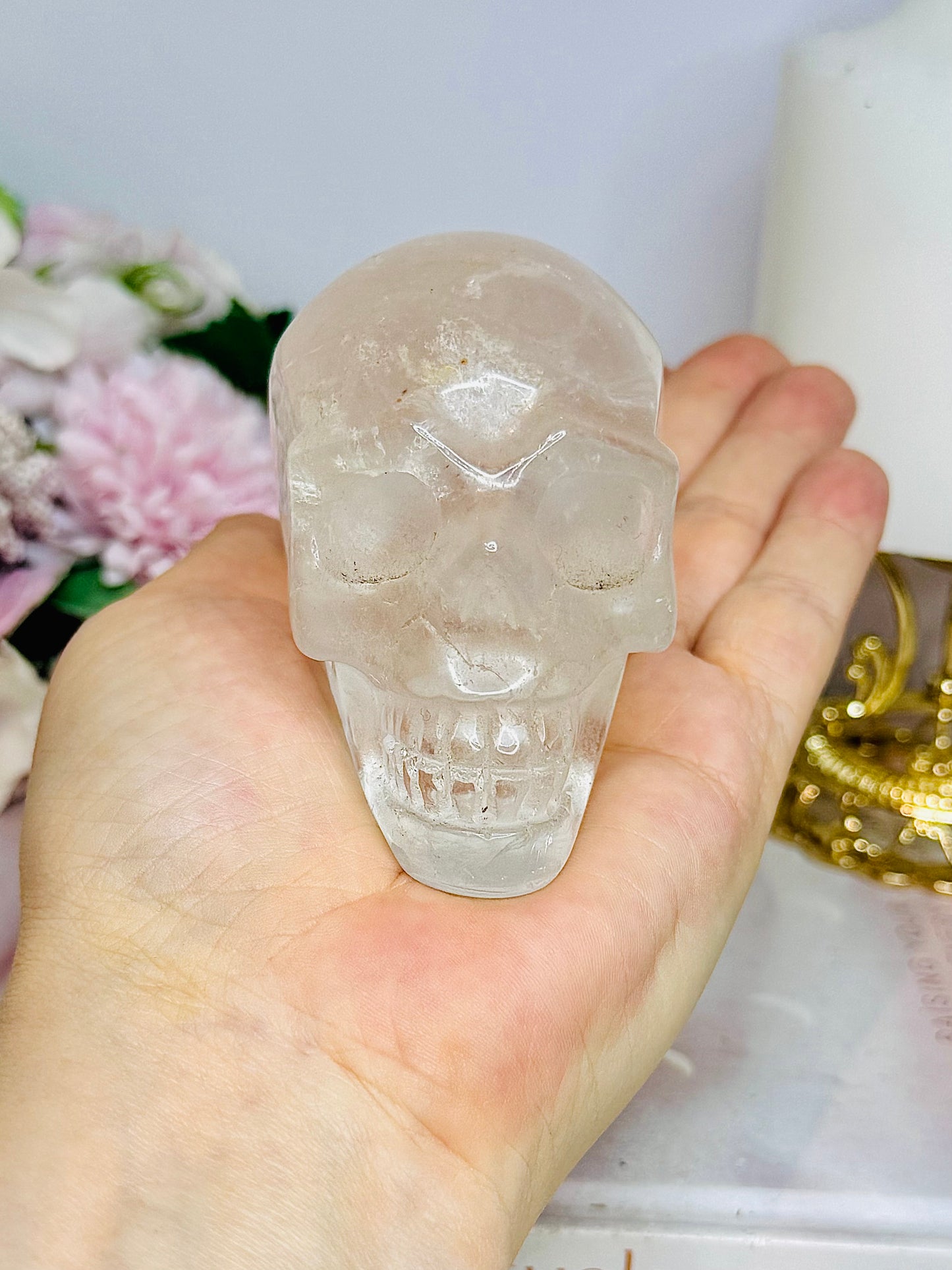 Clear Quartz Carved Skull 306g 7.5cm