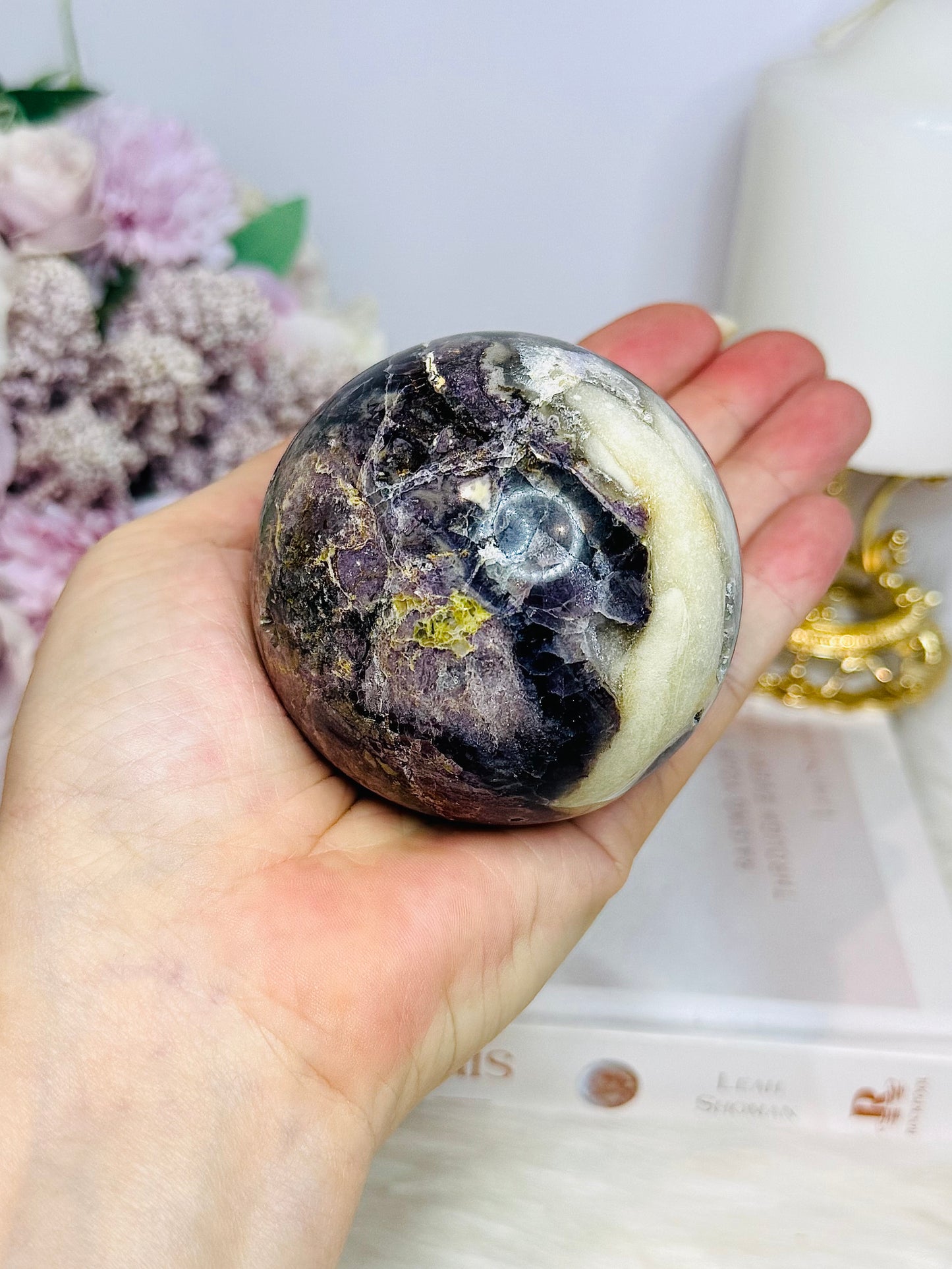 Large Brecciated Fluorite Sphere on Stand 455g