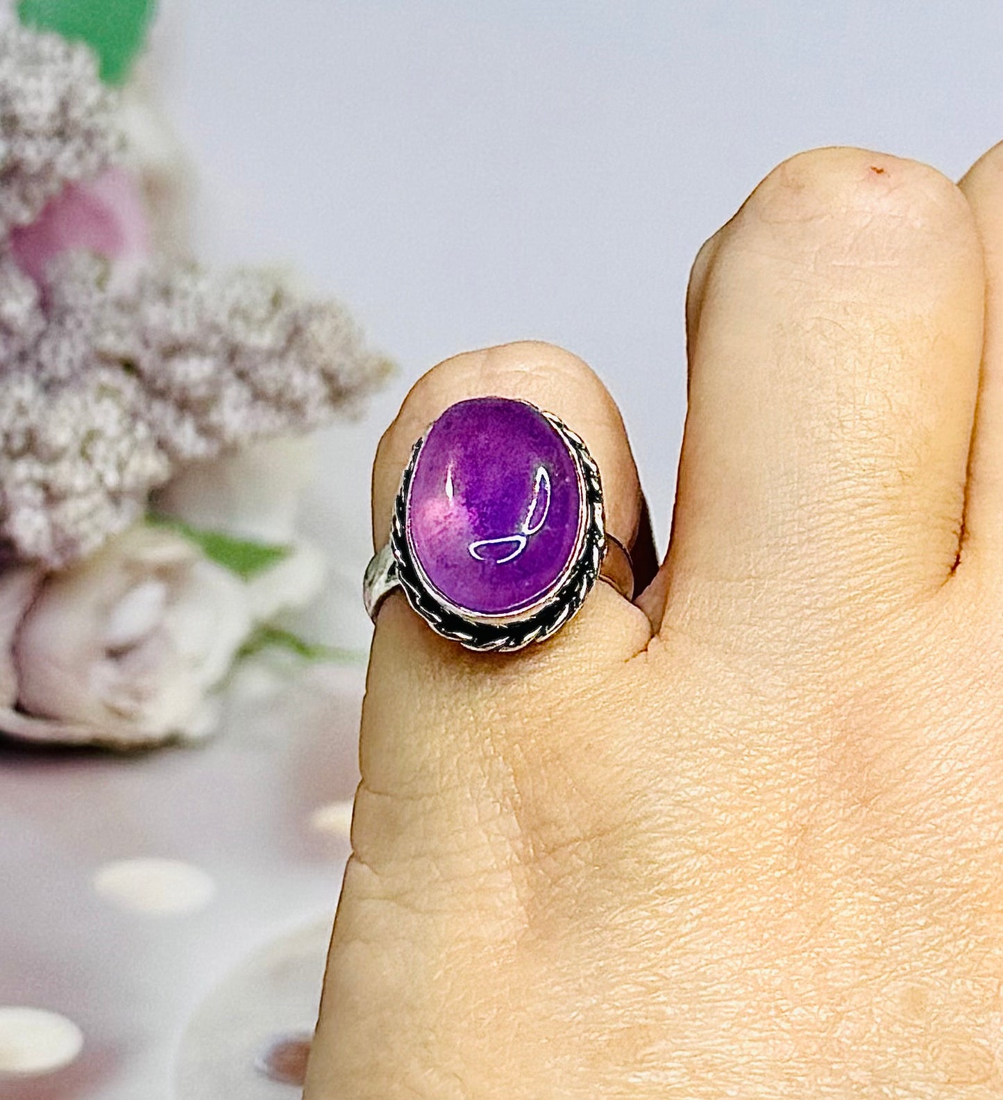Purple Fluorite Sterling Silver Ring Size 6