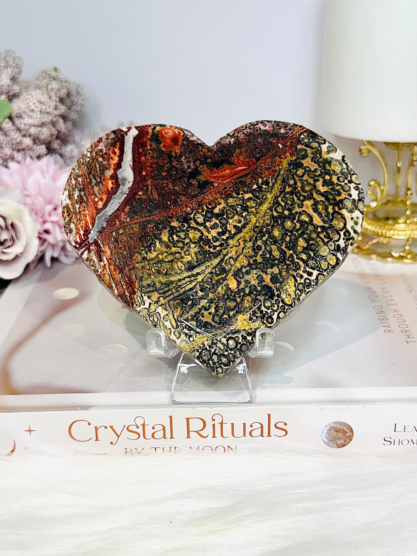 Large Leopardskin Jasper Heart on Stand 11cm