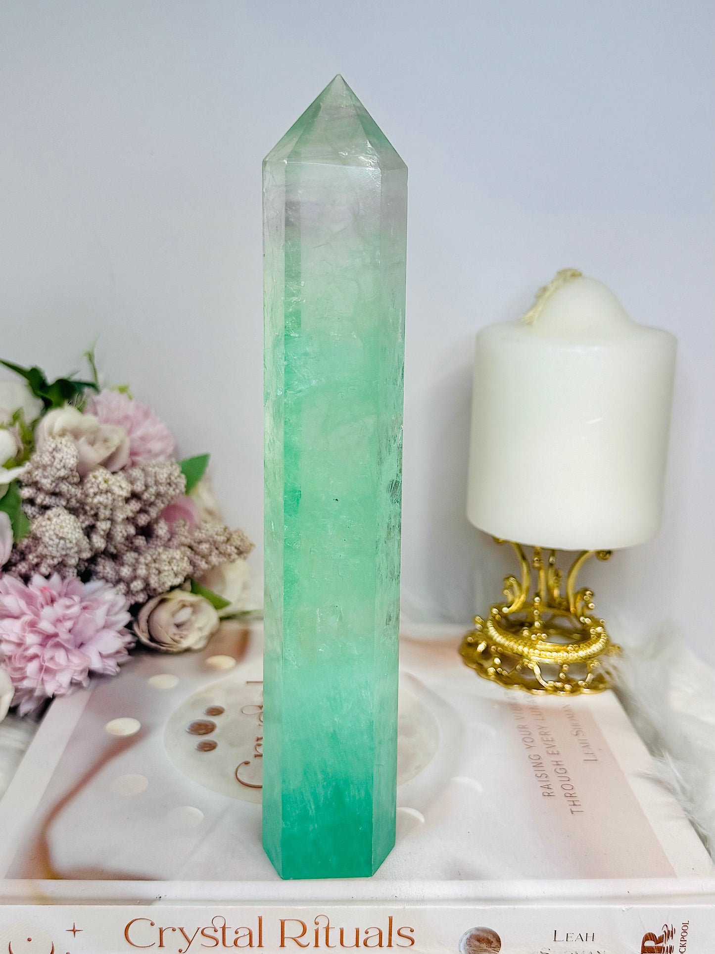 Green Watermelon Fluorite Tower with Rainbows 21.5cm