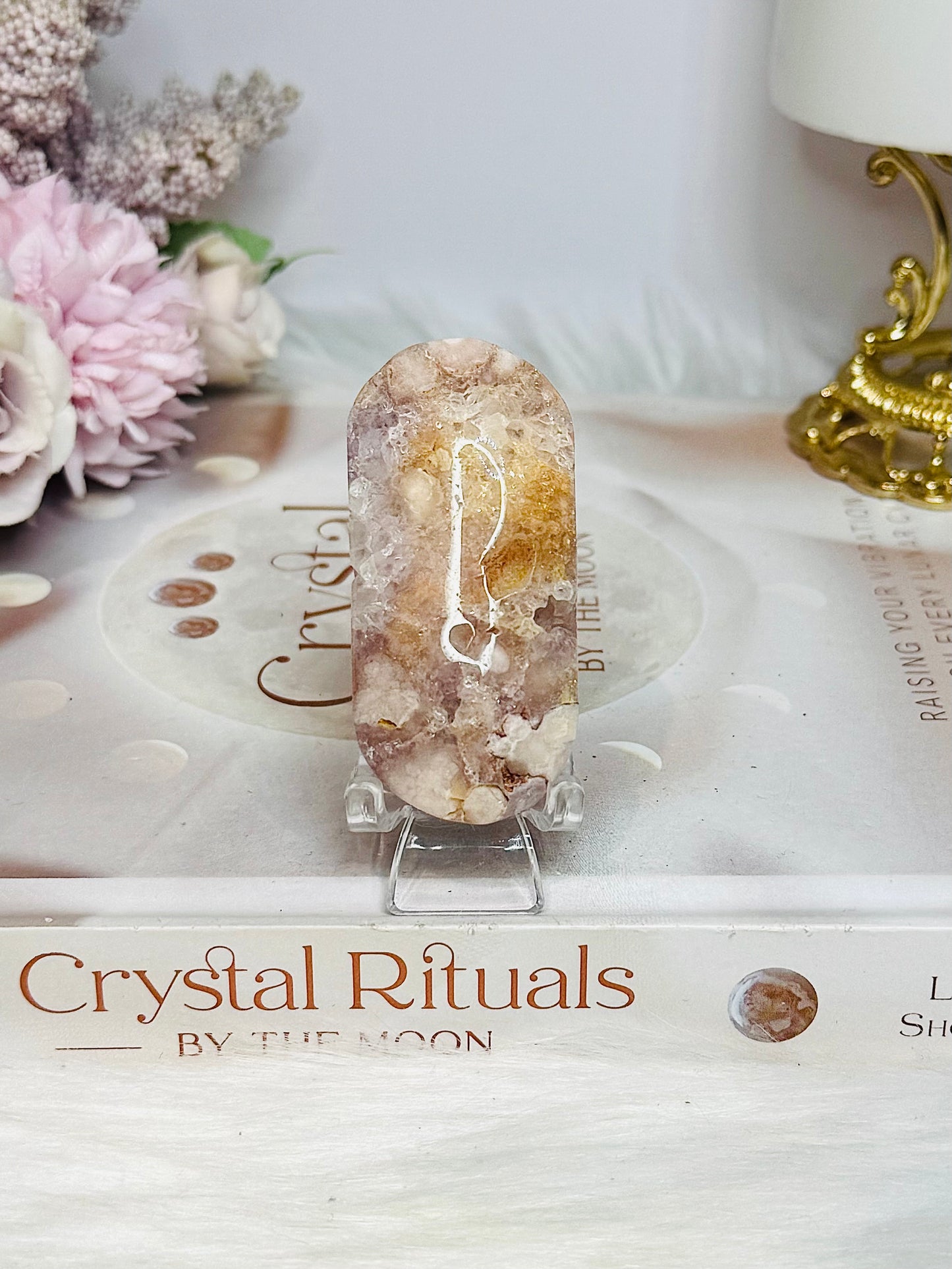 Pink Amethyst Druzy Palm Stone (stand is display only)
