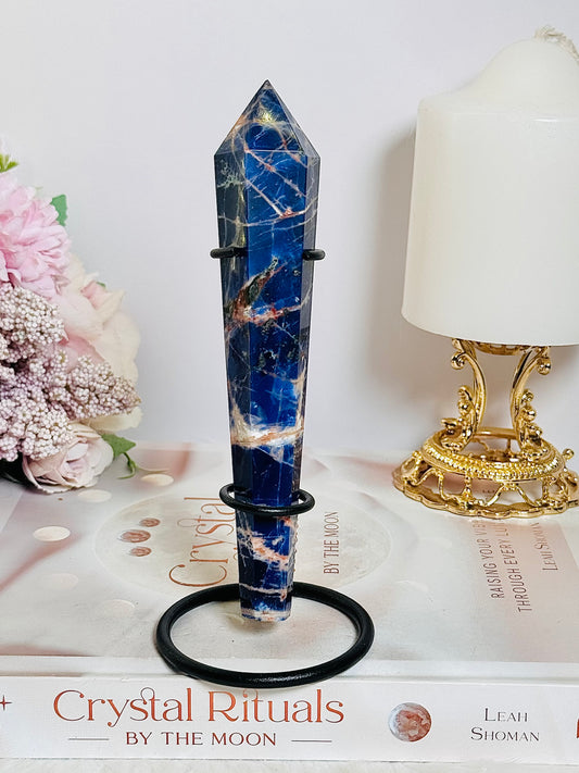 Sodalite Carved Wand | Tower on Stand 16cm