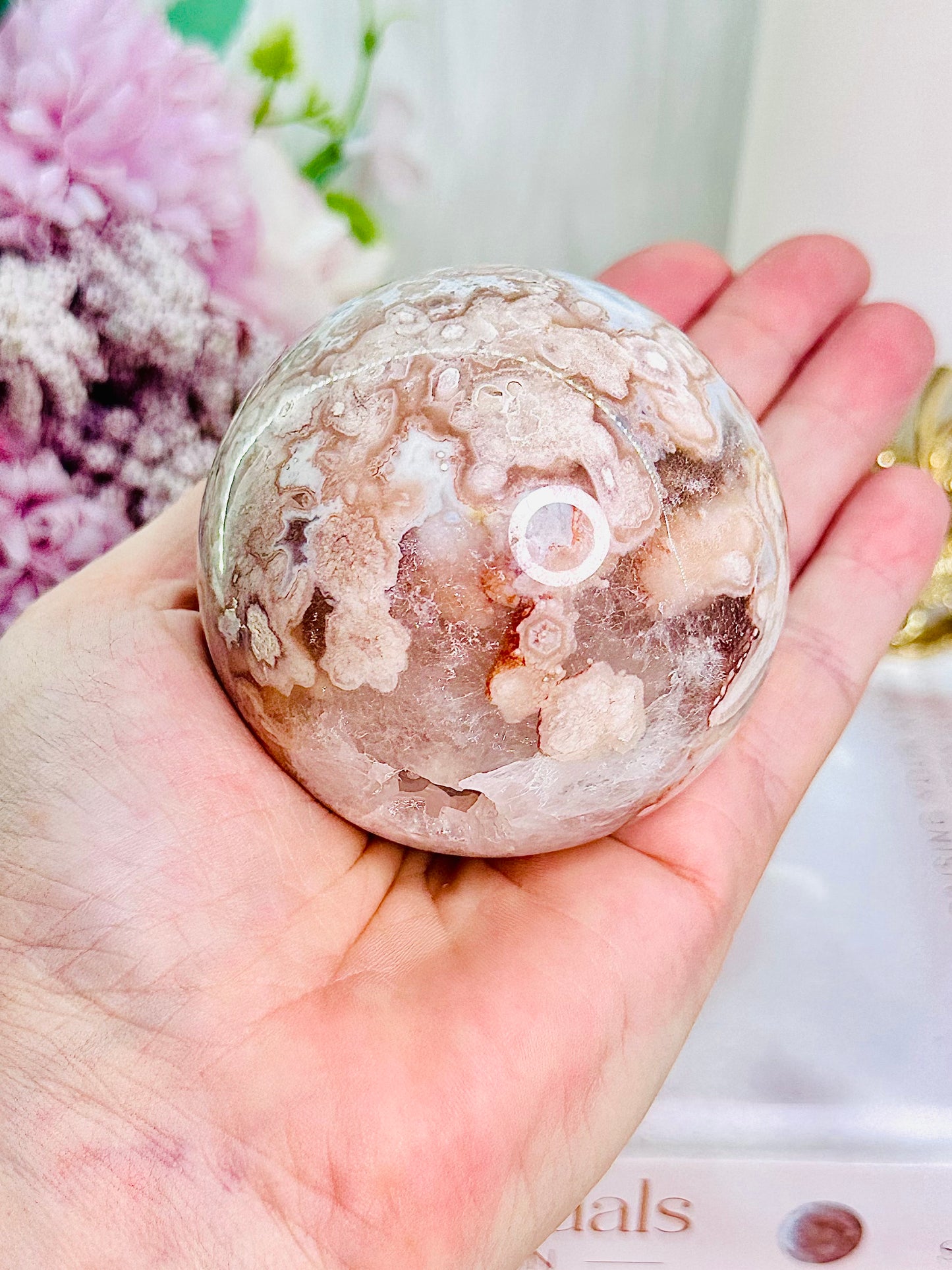 Absolutely Divine 395gram Druzy Flower Agate Stunning Sphere From Madagascar ~Comes on Silver Stand (glass stand in pic is display only)